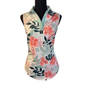 Bad Birdie Womens Sz S Core SS Polo Leafing Flower Sleeveless  Golf Top New